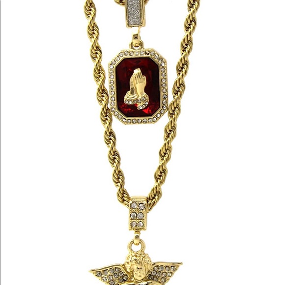 Gold Angel & Ruby Set Cz Pendant 24" & 30" Chain - Picture 2 of 6